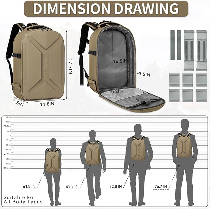 TORIBIO Camera Backpack, Hardshell DSLR Photography Camera Bag, Waterproof Hard Shell Camera Case with Tripod Holder & 15.6" Laptop Compartment Compatible with Canon/Nikon/Sony/DJI Mavic Drone