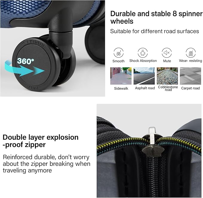 Hanke Expandable Hard Shell Luggage Sets 2 piece Carry on Luggage with Wheels Suitcases Lightweight Checked Travel Luggage Rolling Large Suitcase Travel Luggage Bag Woman Men 20/29 Inch(Dark Blue)