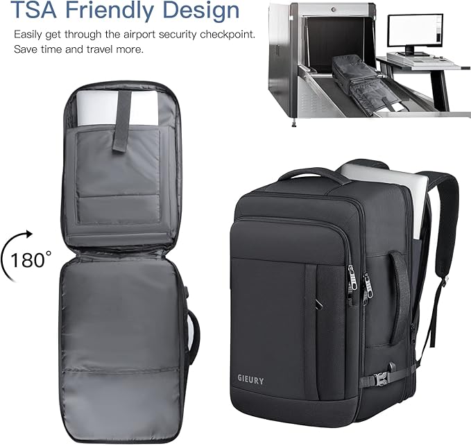 Carry On Backpack, 50L Travel Backpack, Luggage Backpack TSA Flight Approved Laptop Backpack for Men & Women, Large Expandable 40L Daypack Lightweight Business Weekender Bag, Black