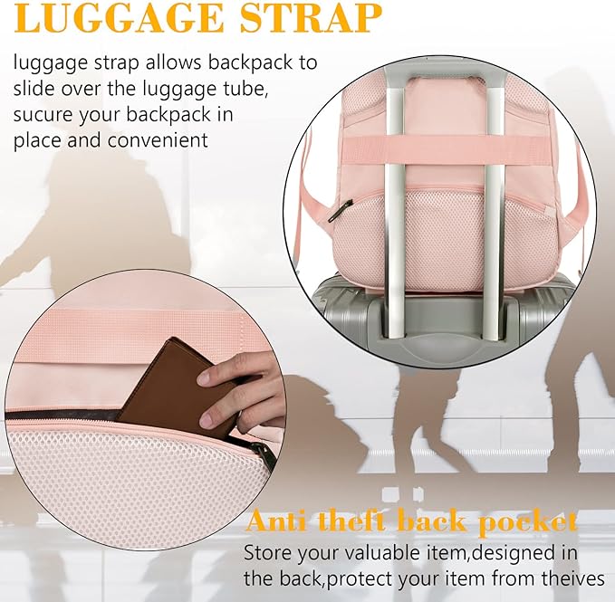 MATEIN 15.6 inch Laptop Backpack, Cute Slim Computer Travel Backpack with USB Port, Carry On Casual Daypack Bag Gifts for Women Teacher Nurse, Pink