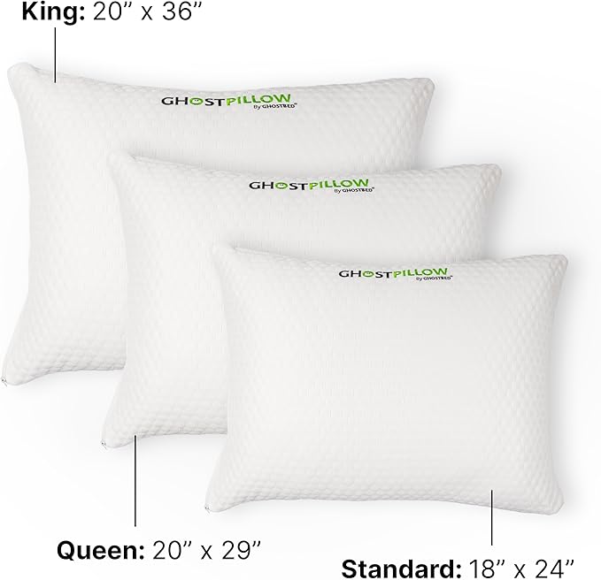 GhostBed Shredded Memory Foam Pillow with Adjustable Gel Memory Foam and Cooling Breathable Cover - Queen Size Shredded Memory Foam Pillows CertiPUR-US Certified 1-Pack
