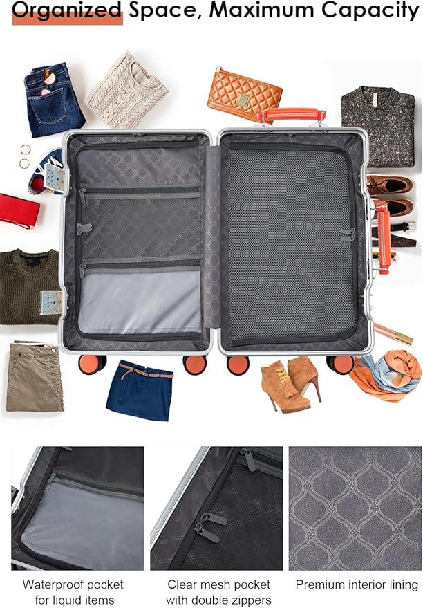 HotWay 26 Inch Hardside Checked Luggage with Leather Handle, PC Zipperless Suitcase with Spinner Wheels and TSA Locks, Lightweight Checked Luggage for Travel, White