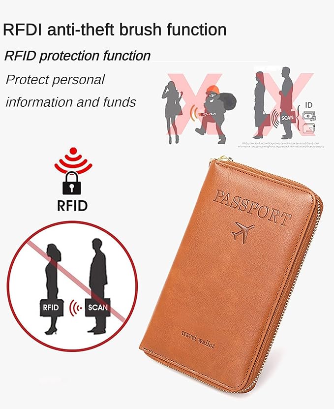 Rowgins Rfid Blocking Passport Holder Wallet, Rowgins Rfid Passport Holder with Zipper, PU Leather PassportHolder for Travel (BLACK)