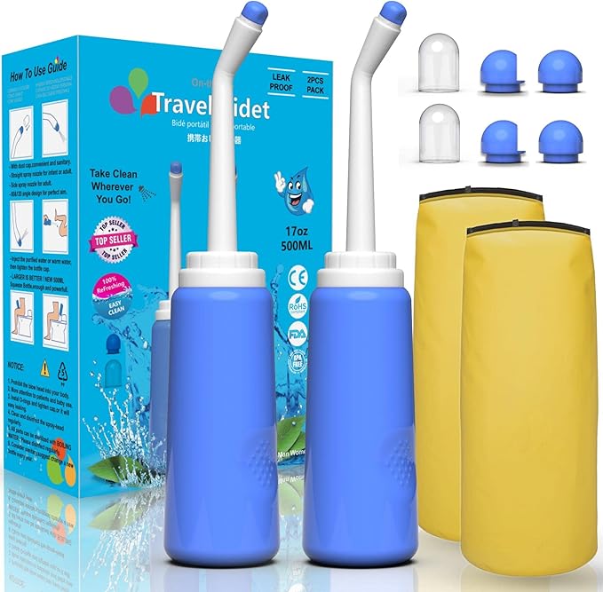 2PCS Portable Bidet - Squeeze Momwasher Bottle 500ml 17oz - Portable Shower-Travel Bidet Toilet Bottle for Adult Women,Postpartum Care,Hemorrhoids,Post-Surgery Recovery, Moms,New Baby & Eldery