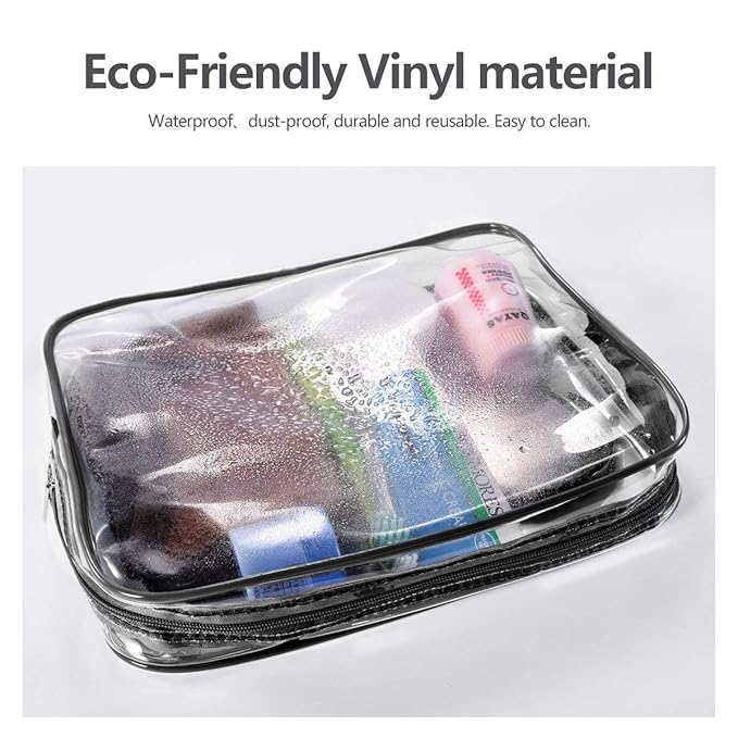 2Pcs Crystal Clear PVC Travel Toiletry Bag Kit for Women Men, Waterproof Vinyl Packing Organizer Storage Bags with Zipper Handle Straps, Cosmetic Pouch Carry on Airport Airline Compliant Bag Handbag