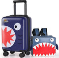 iPlay, iLearn Shark Kids Luggage, Boys Carry on Suitcase, 18" Hardside Travel Luggage Set W/Backpack, Toddlers Rolling Luggage W/ 4 Spinner Wheels, Children Holiday Birthday Gifts