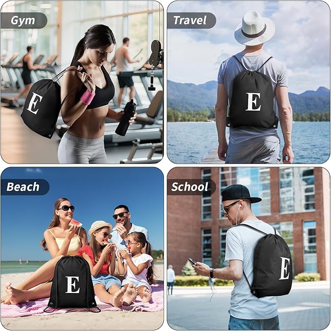 ZOMFELT 6Pcs Drawstring Backpack Drawstring Gym Bags, Foldable Draw String Backpack with Multiple Colors and Letters, Lightweight Polyester Cinch Bag for Gift, Beach, Sports, Travel, Swim (Letter E)