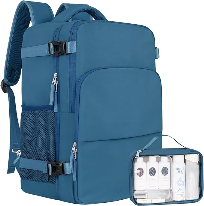 Travel Backpack, Carry on Flight Approved Backpack with Multi-Pockets, TSA Waterproof 17.3inch Laptop Backpack, Personal Item Travel Bag for Men Women, Deep Blue