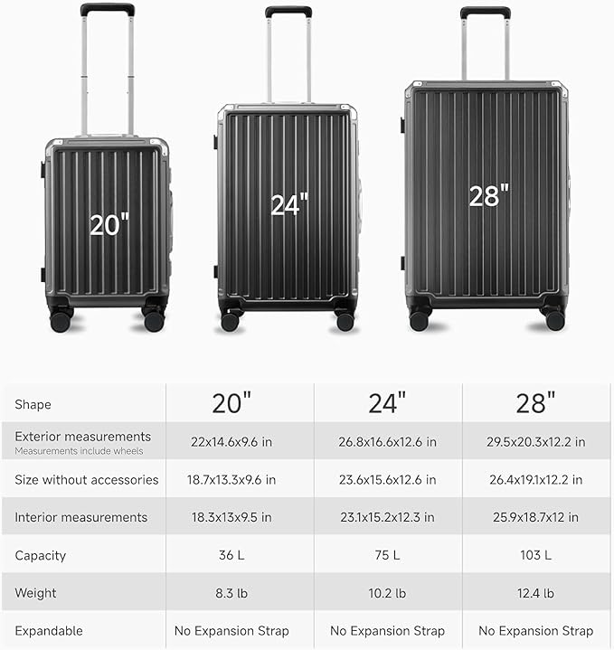 LUGGEX Luggage Sets with Spinner Wheels, 2 Piece (20/28) Aluminum Frame Zipperless Polycarbonate Hard Shell Suitcase Sets, Silver Grey