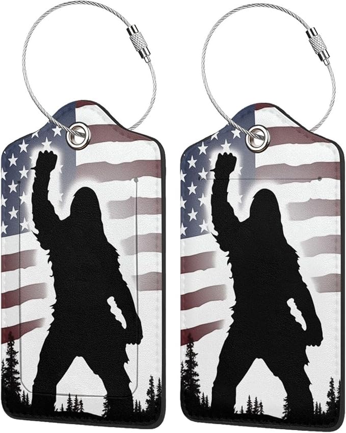 American Flag Leather Luggage Tag with Stainless Steel Ring, Fun Name Id Card Cover Travel Bag Tag Set, Suitable for Travel Bag Luggage Women Men 4 PCS