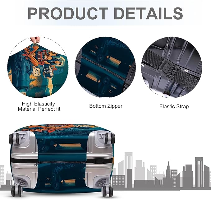 ANNA QUEEN Funny Adventure Travel Luggage Cover, Explore-Themed Suitcase Protector, Stretchable, Washable Travel Cover for 28-30 Inch Luggage