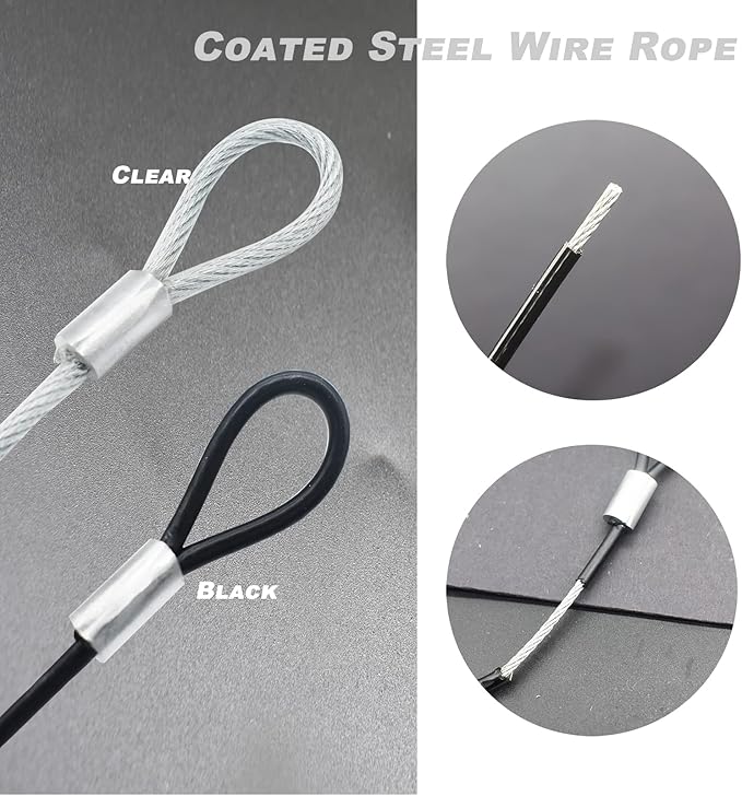 4 pcs 47 inch (120cm) 5mm Thickness Vinyl Cover Coated Galvanized Steel Wire Cable with Loops Security Lanyard Rope Tether Lock, Clear