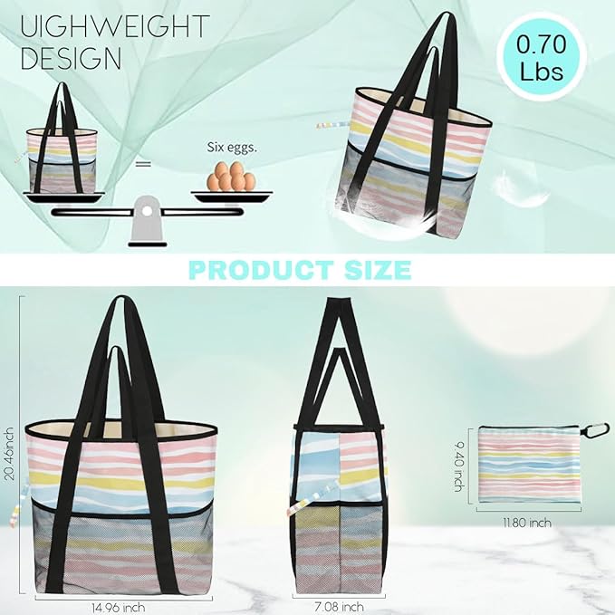 8-Pocket Waterproof Tote for Women -Sandproof Beach Bag with Zipper& Family | Foldable Travel Swim Bag (Gift-Ready)