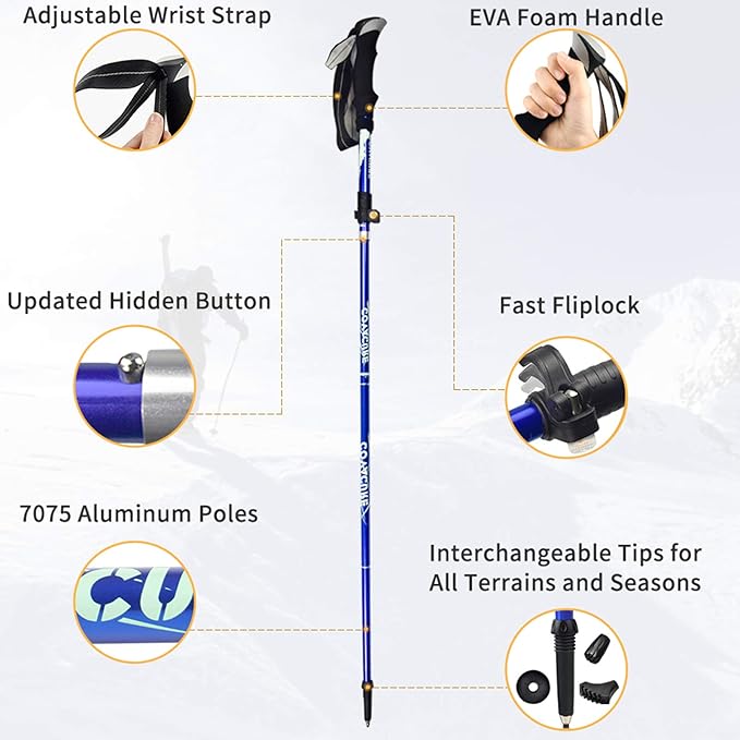 Covacure Trekking Poles Collapsible Hiking Poles - Aluminum Alloy 7075 Trekking Sticks with Quick Lock System, Telescopic, Collapsible, Ultralight for Hiking, Camping