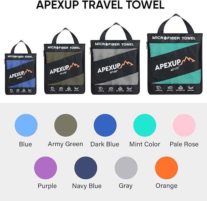 APEXUP Microfiber Travel Towel, Ultra Absorbent Quick Dry Towels, Lightweight Gym Sports Camping Towel for Workout, Yoga, Beach, Shower, Swimming (72"×40", Army Green)