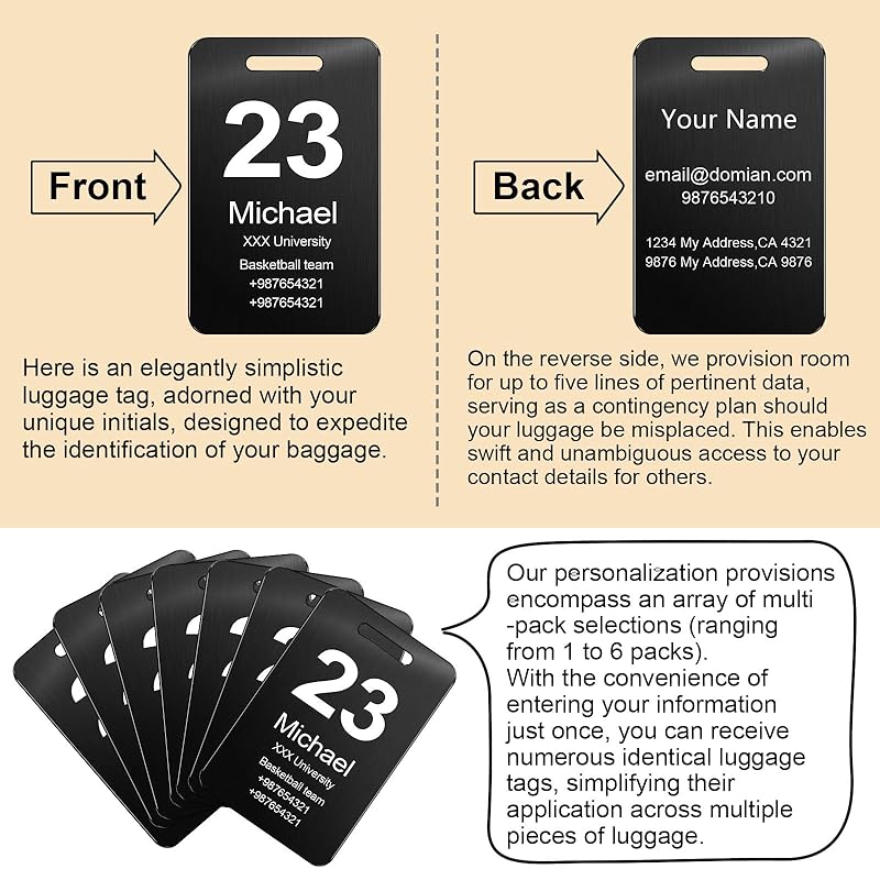 Customized Stainless Steel Luggage Tags: Personalize Your Suitcases, Backpacks, and Bags with Your Text - Custom Initial Text Name ID,Number 2"x3.3"(2 Pack)