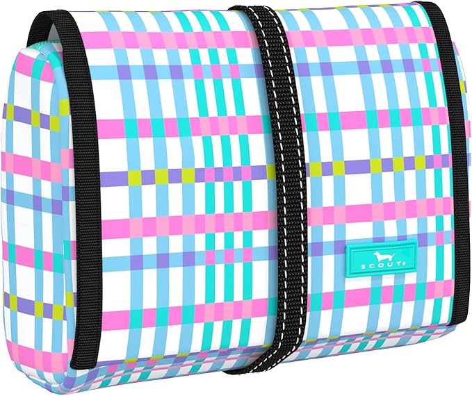 SCOUT Beauty Burrito Hanging Toiletry Bag - Cosmetic Organizer with 3 Compartments, Rolls Up to Pack, Hook for Hanging