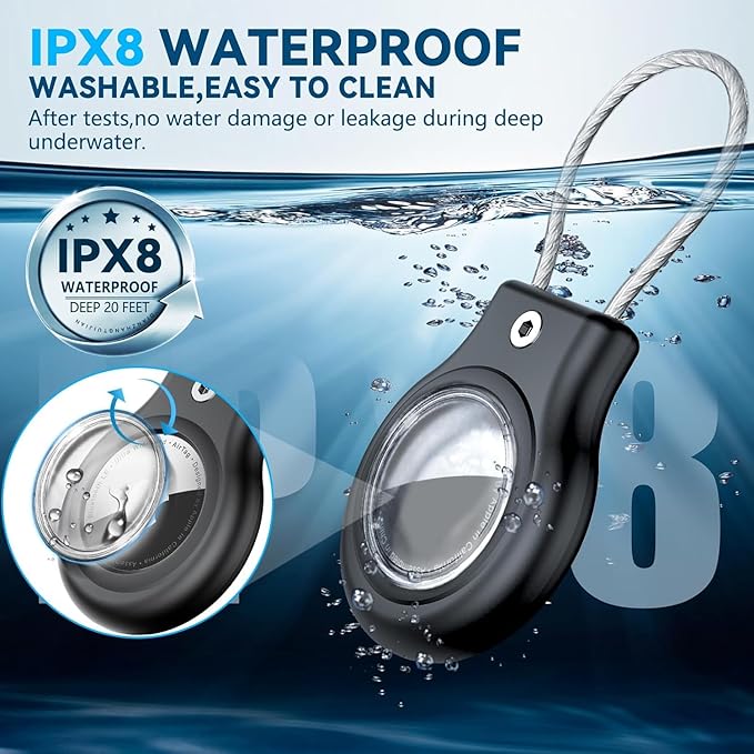 Waterproof Airtag Holder,4 Pack Airtag Case with Secure Lock,Airtags Keychain for Air tag,Anti-Lost Protective Case Air tags Accessories for GPS Tracker Luggage,Key,Pet-Black/Black/White/White