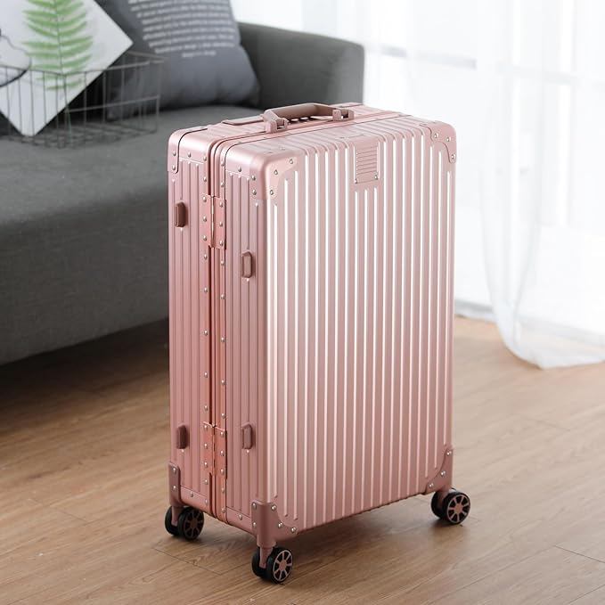 Metal All Aluminum Carry-on Luggage TSA Customs Lock Zipperless Silent Rotary Wheel Business Suitcase Aluminum Frame Set (rose gold, 26 '')