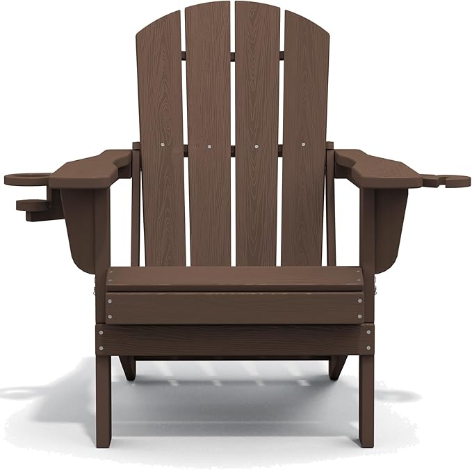 SERWALL Adirondack Chair with Cup Holders - Composite Adirondack Chairs Set of 6 HDPE Outdoor Chairs All Weather Use- Coffee