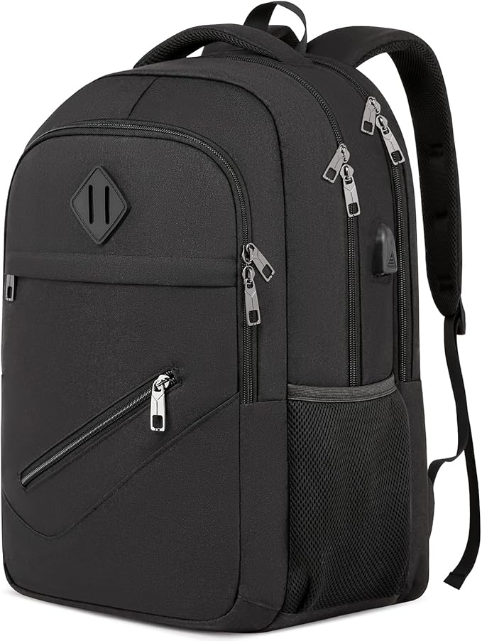 Backpack for Men and Women, School Backpacks for Teen Boys Girls, Water Resistant Sturdy Anti Theft Travel Laptop Backpack, Black Student Bookbag Fits 15.6 Inch Laptop with USB Charging Port, Gifts