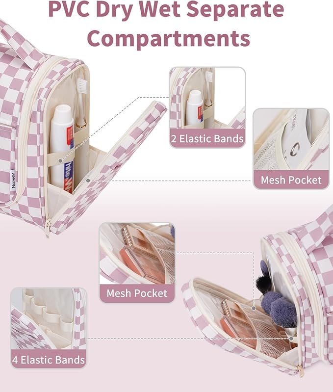 Narwey Hanging Toiletry Bag for Women Travel Makeup Bag Organizer Toiletries Bag for Cosmetics Essentials Accessories