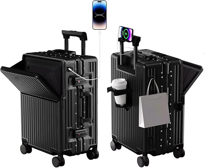 Zipperless Luggage, Polycarbonate Aluminum Hard Shell, Expandable Carry-On Suitcase with Spinner Wheels, Hard Shell Suitcase, 24 Inch Cabin