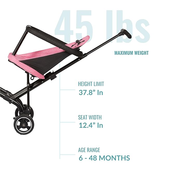 Dream On Me Lightweight and Compact Coast Rider Stroller with One Hand Easy Fold, Adjustable Handles and Soft Ride Wheels, Pink, 365-PINK