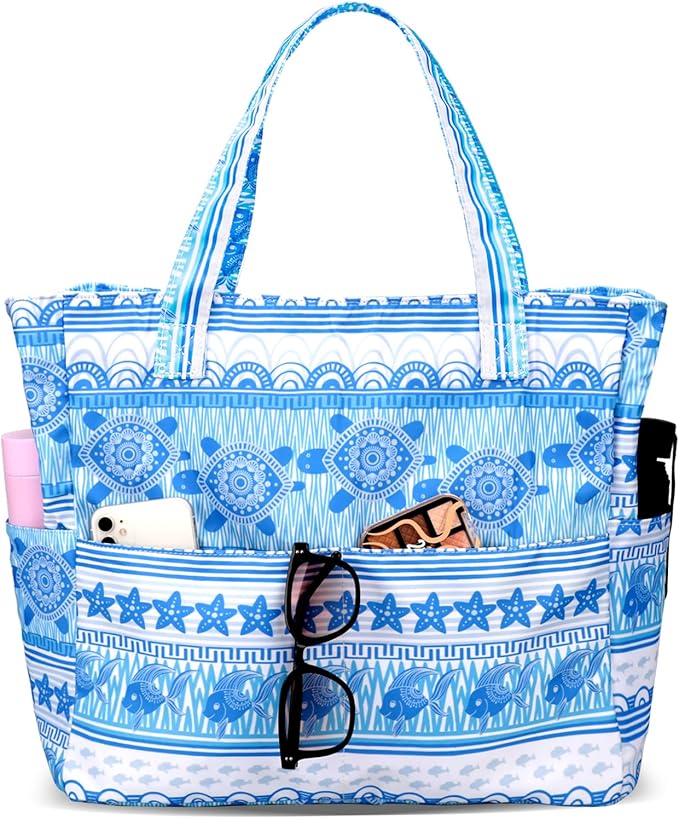 LEDAOU Beach Bag Waterproof Sandproof Women Tote Bag Pool Bag with Zipper for Gym Grocery Travel with Wet Pocket