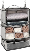 TABITORA Travel Portable Hanging Shelves Closet Organizer Packing Luggage Storage with Multifunctional and Foldable Invisible Compartment,Lightweight, for Suitcase, RV,Closet…lightgrey,XXL