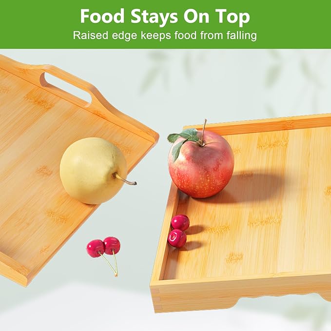 Bed Tray Table with Folding Legs,Bamboo Breakfast in Bed for Kitchen Serving Tray,Sofa,Eating,Used As Laptop Desk Snack Tray (Bamboo, Large)