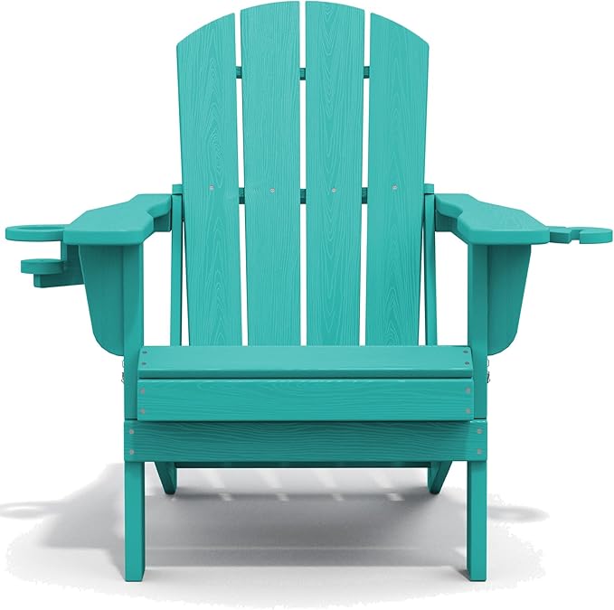 SERWALL Adirondack Chair with Cup Holders - Composite Adirondack Chairs Set of 4 HDPE Outdoor Chairs All Weather Use- Aruba