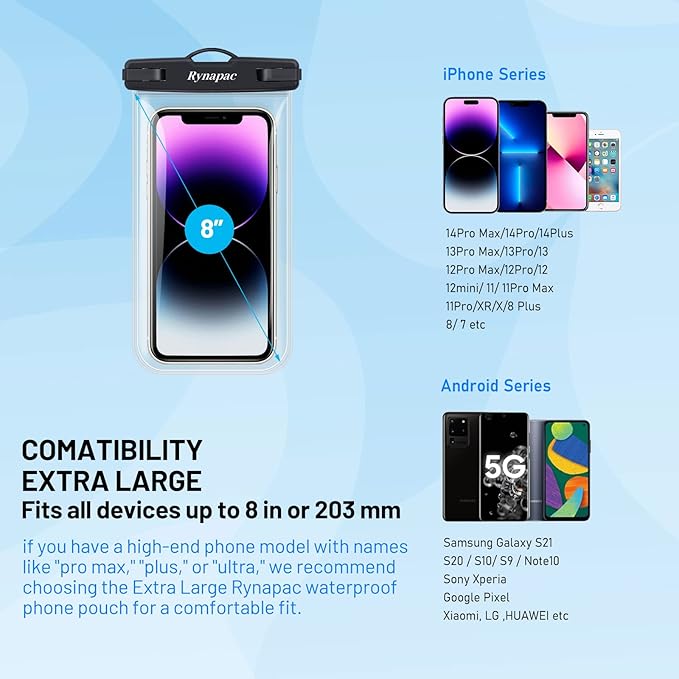 Waterproof Phone Pouch Bag - 8.5in Water Proof Cell Phone Case for Beach Travel Must Haves, Waterproof Phone Holder with Lanyard for iPhone 16 15 Pro Max Galaxy S24 S23 Ultra Pixel, Cruise Essentials
