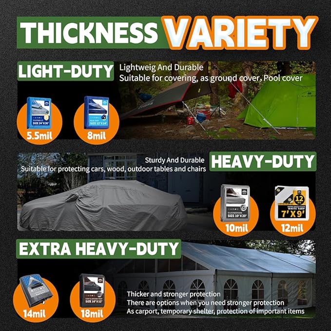 RAINDEWAY Tarps Heavy Duty Waterproof 9x9 Feet, 10Mil Multipurpose Poly Tarp Cover with Metal Grommets and Reinforced Edges, Silver/Brown Tarp