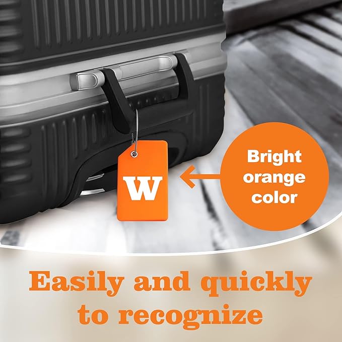 8 Pcs Luggage Tags for Suitcases, 26 Initial Letter Travel Luggage Baggage Identification Labels ID Tags Fully Bendable Tags with Stainless Steel Loop (Letter W, Colorful)