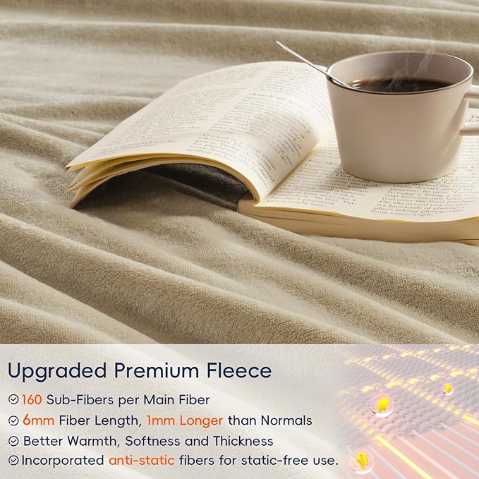 PHF Ultra Soft Fleece Blanket Queen Size, No Shed No Pilling Luxury Plush Cozy 300GSM Lightweight Blanket for Bed, Couch, Chair, Sofa Suitable for All Season, 90" x 90", Khaki