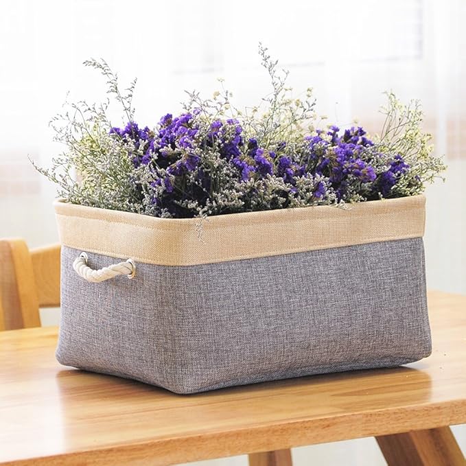TheWarmHome Storage Basket - 15.7L×11.8W×8.3H 1 Pack Large Baskets for Organizing Shelves, Storage Bins for Clothes Book Shelf Home Fabric Storage Cubes (Gold and Grey)