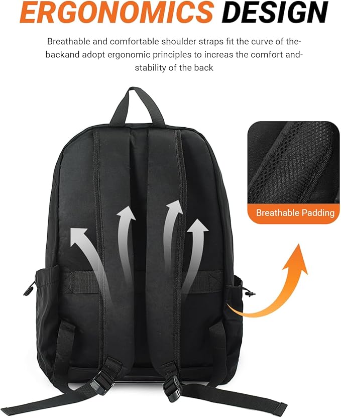 Multi-Pocket Laptop Backpack, 24L Capacity, Fits 14-inch Laptop, 16.9x12.6x5.5 inches, 1.1 lbs, Black/Navy/Gray (Black)