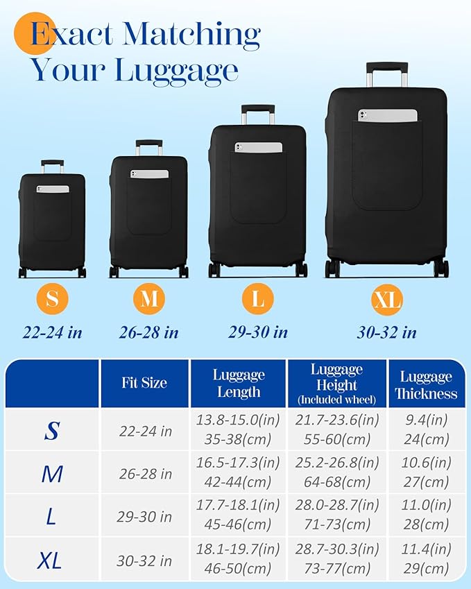 Slohif Luggage Cover for Suitcase Tsa Approved Protector - Luggage Sleeve Suit Case Cover Travel Stretch Large Baggage Case Protective Washable Fit 29-30 Inch Black