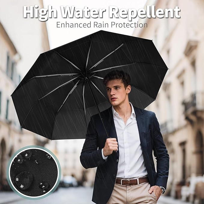 Seniny Windproof Travel Umbrella, Double Vented Canopy Large Umbrellas for Rain, Automatic Compact Umbrella for Car Backpack, Portable Pocket UV Umbrellas for Sun Protection Walking, Lightweight