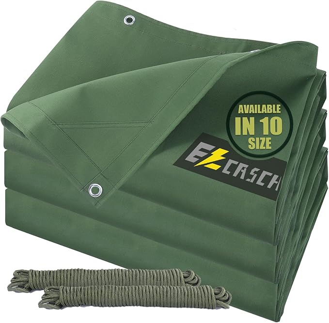 8’x10’ Canvas Tarps Heavy Duty Waterproof Tarpaulins with Aluminum Grommets,UV Resistant, 22Mil Multipurpose Drop cloth, 14oz Durable Cover Sheet for Outdoor and Indoor Use with Ropes.