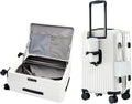 HotWay 24 Inch Expandable Carry On Luggage with Cup Holder, Hardside TSA Approved Luggage with Spinner Wheels, Top Opening Suitcase For Travel, White