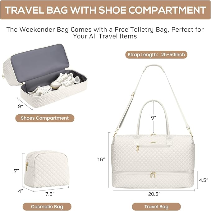 Travel Overnight Bag Weekender Bags - Duffle Bag Women with Shoe Compartment Carry On Overnight Bag with Toiletry Bag Duffel Bags with Wet Pocket for Gym Hospital Bags for Labor and Delivery Beige