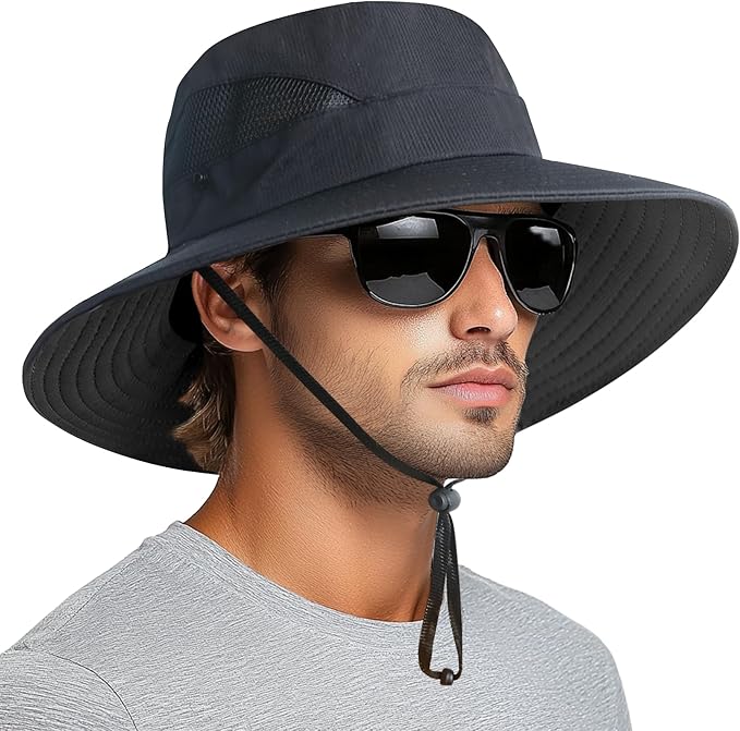 PFFY Sun Bucket Hats for Men Women 3” Wide Brim UPF 50+ Fishing & Beach Hat