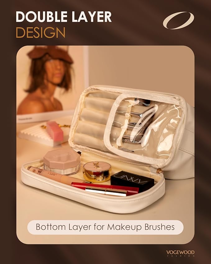 Women Gift Ideas for Her, Personalized Makeup Bag with Handle, Initial Double Layer Cosmetic Bag with Makeup Brush Organizer, Cute Cosmetic Pouch for Women, Gift for Friends Female Mom