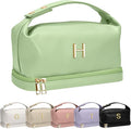 Women Gifts, Personalized Makeup Bag with Handle, Initial Double Layer Cosmetic Bag with Makeup Brush Organizer, Cute Cosmetic Pouch for Women, Gifts for Friends Female Mom
