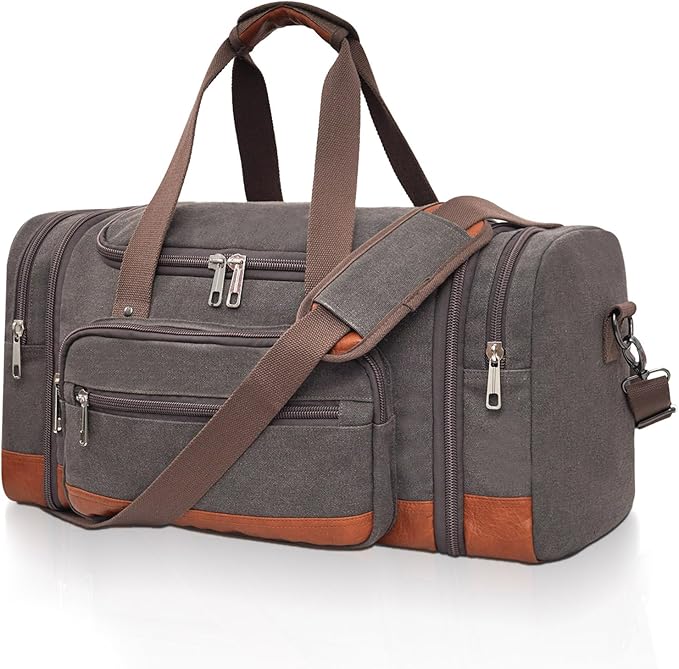 Men'S Duffle Bag For Travel, Expandable Canvas Duffel Bags Overnight Weekend Gym Carry On Luggage Bag For Men(Grey)