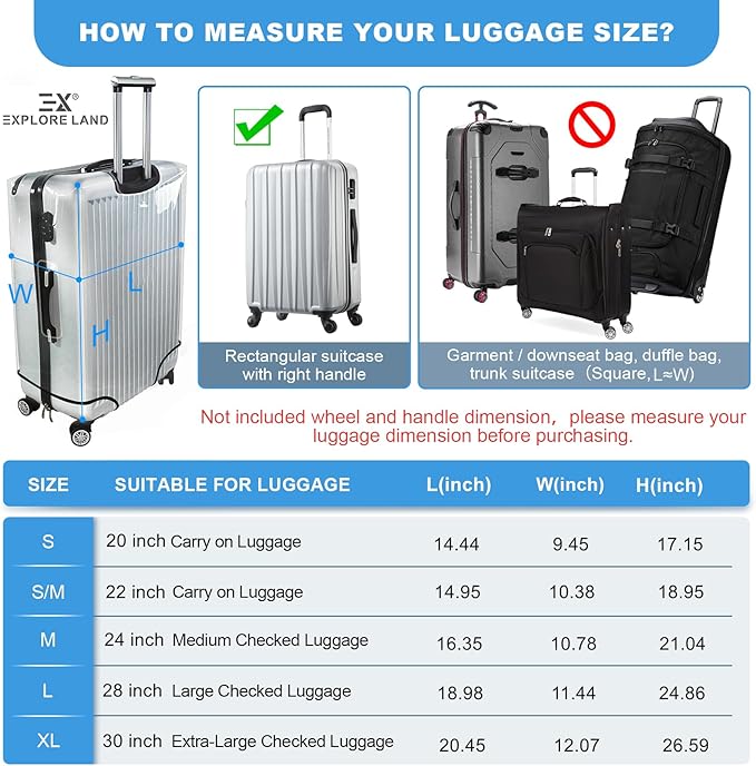 Explore Land Clear Luggage Cover Tough Protector Fits for 24 Inches Suitcase for Travel Airplane (PVC, M)