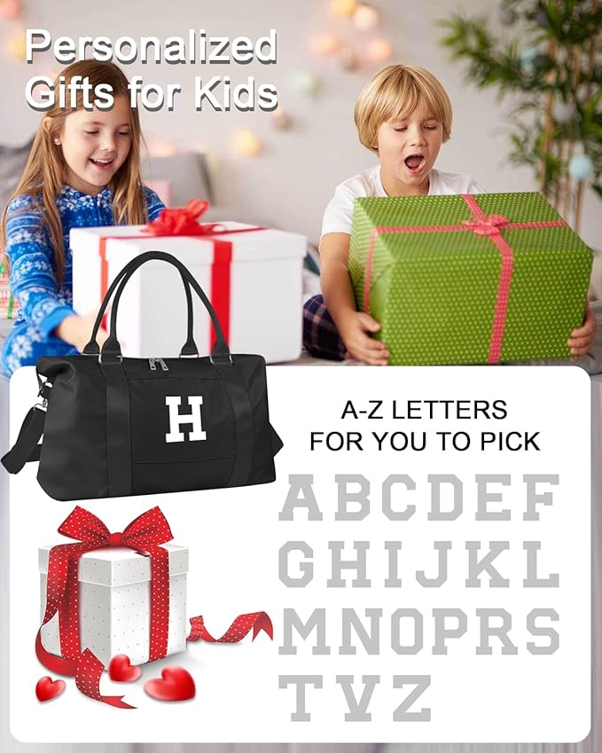 Initial Travel Duffel Bag Sports Gym Bag for Boys Teen Birthday Gifts,Black Personalized Weekender Bag Carry On Tote Bags for Men,Waterproof Overnight Luggage Bag Airplane Travel Essentials(Letter H)