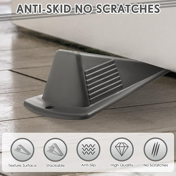 Frienda 8 Pcs Jumbo Door Stoppers Heavy Duty Door Stopper Tall up to 2inch Tall Wedge TPR Large Wedge Stackable Big Rubber Doorstop for Hotel Carpet Hardwood Concrete and Tile (Gray)